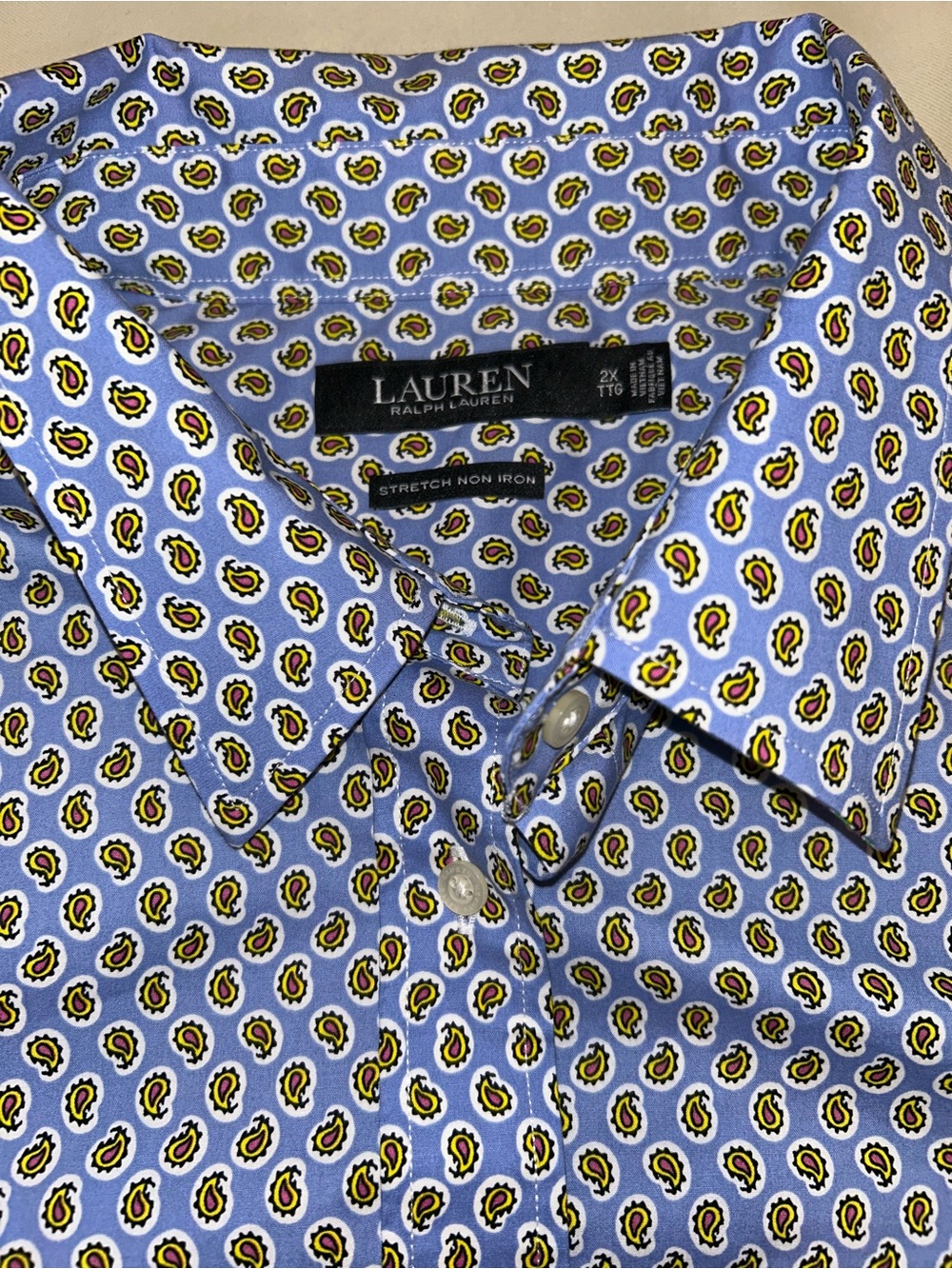 Ralph Lauren non-iron Light Blue Button-Down with Yellow & Navy Paisley Motif